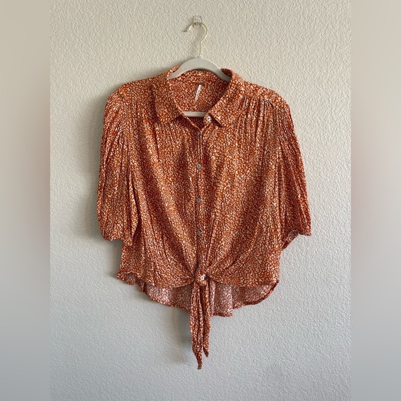 Free People Celia orange print blouse - Picture 3 of 8